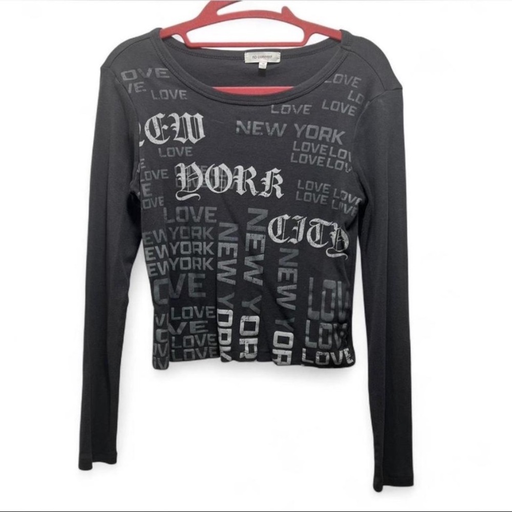 Gray Graphic Long Sleeve Top